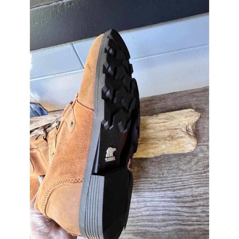 SOREL Emelie NL2680-286 Tan Suede Leather Waterproof Lace Up Tall Boots Faux Fur - Picture 7 of 10